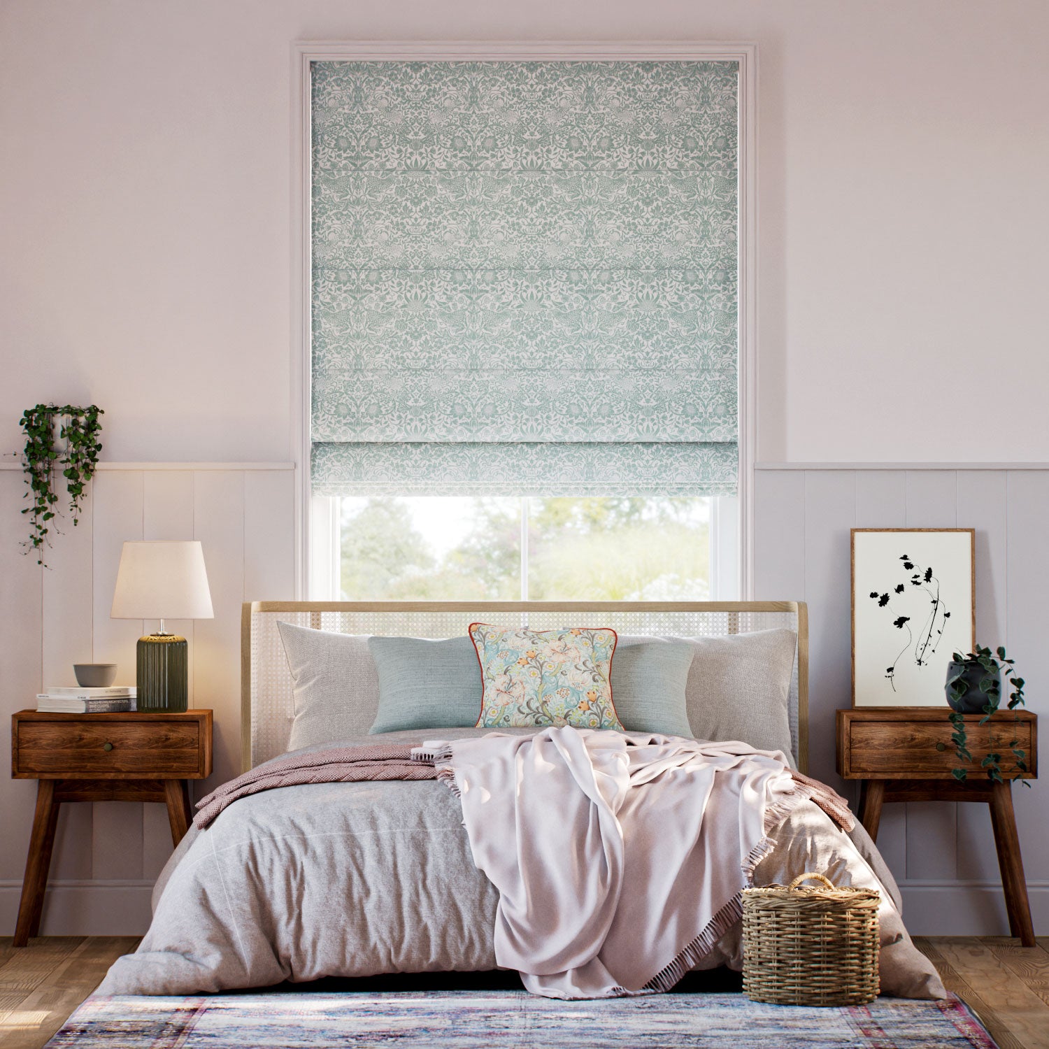 Colorized William Morris Strawberry Thief Jacquard Opal  Roman Blind 7614