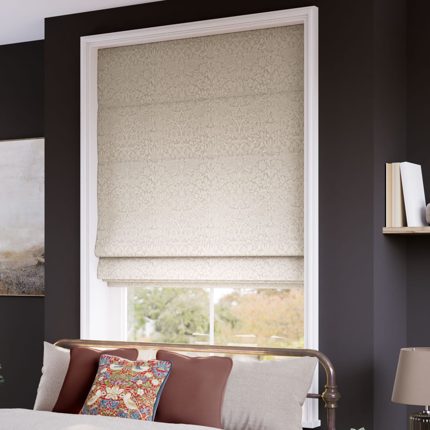 ColorizedZoom William Morris Strawberry Thief Jacquard Soft Gold Roman Blind 7616