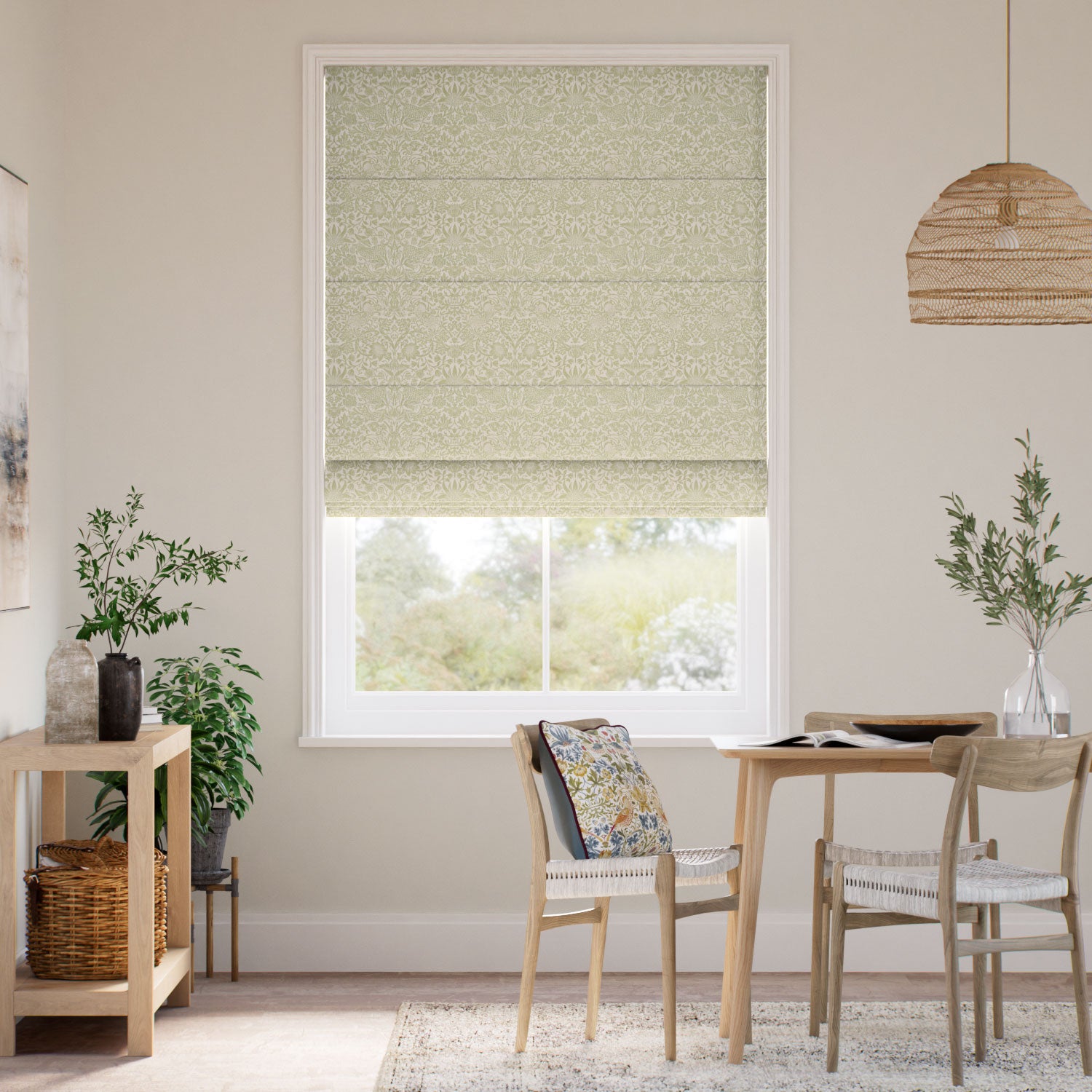 Colorized William Morris Strawberry Thief Jacquard Olive  Roman Blind 7613
