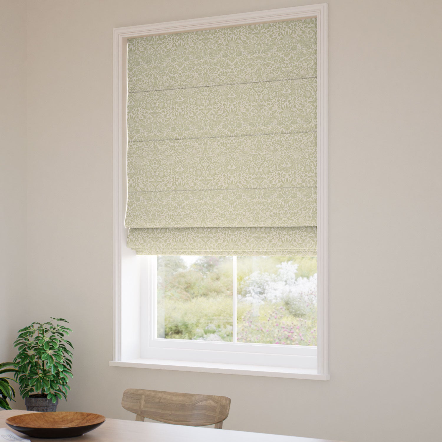 ColorizedZoom William Morris Strawberry Thief Jacquard Olive  Roman Blind 7613