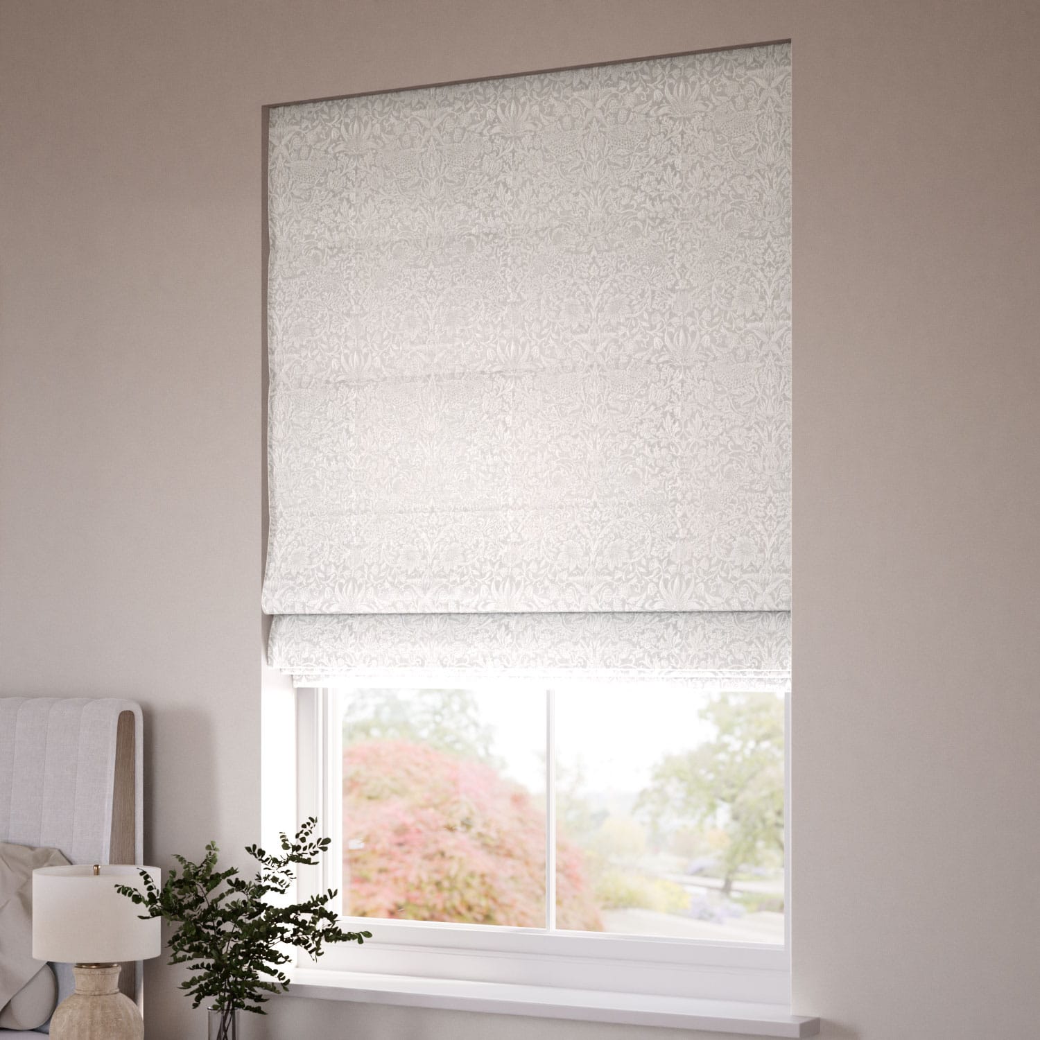 ColorizedZoom William Morris Strawberry Thief Jacquard Oyster Roman Blind 7615