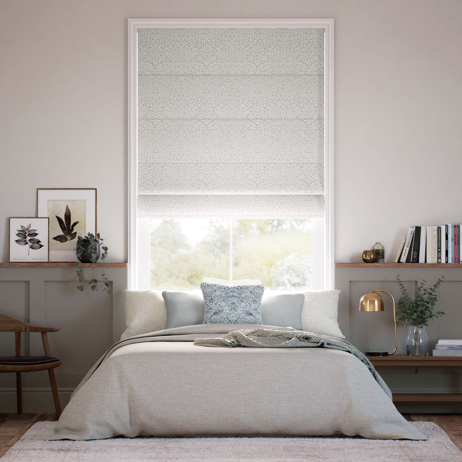 Colorized William Morris Strawberry Thief Jacquard Ivory  Roman Blind 7611