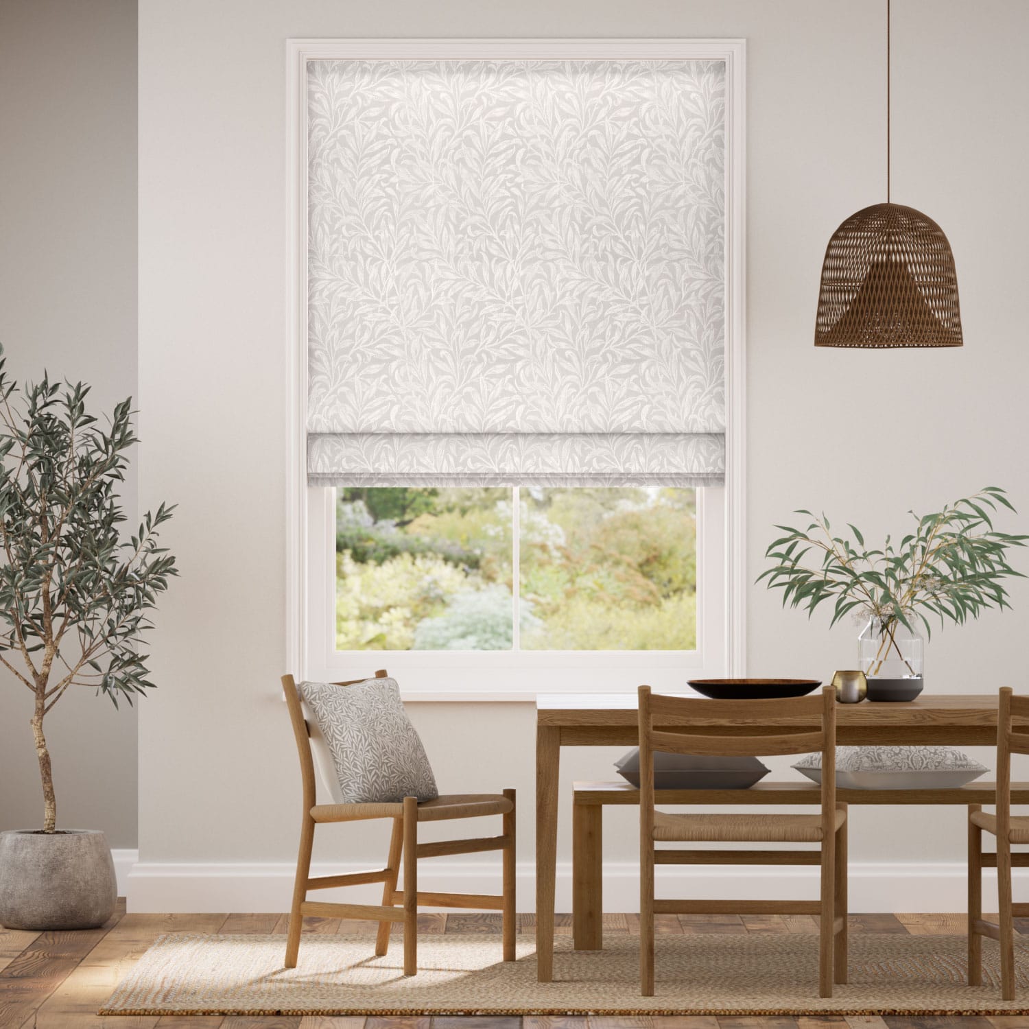 Colorized William Morris Willow Bough Jacquard Oyster Roman Blind 7619