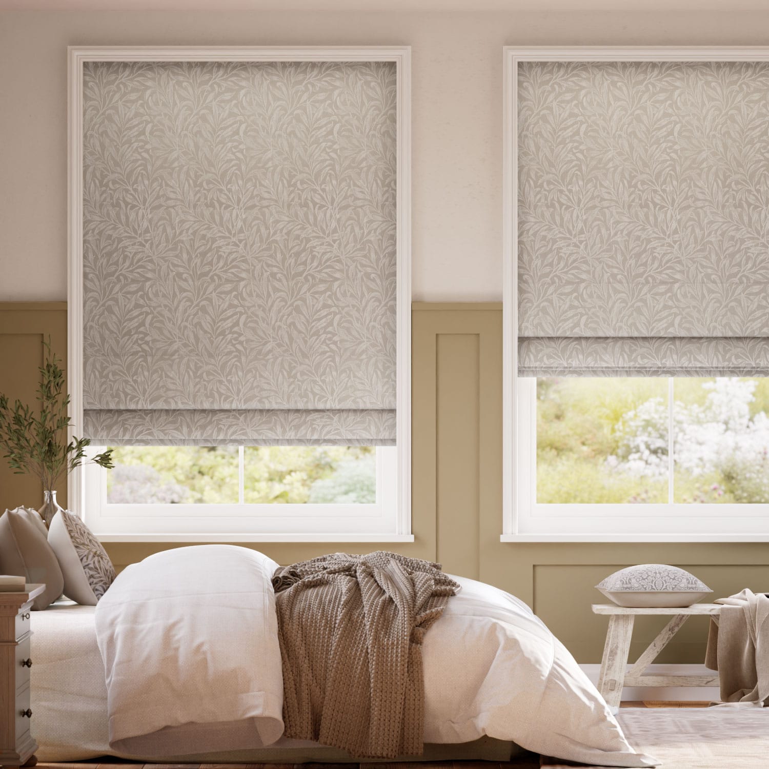 Colorized William Morris Willow Bough Jacquard Linen Roman Blind 7618