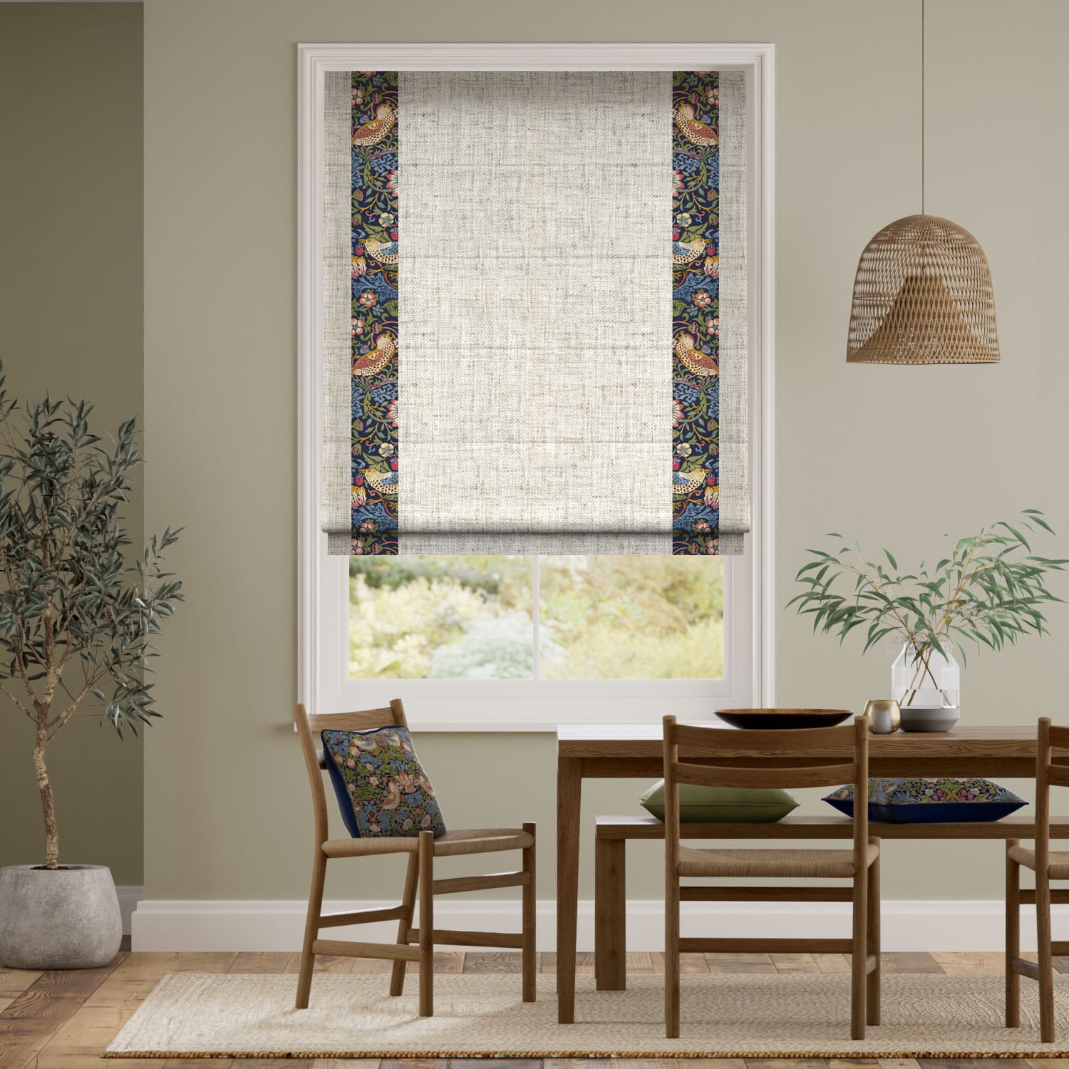 Colorized William Morris Strawberry Thief Jewel & Bijou Linen Oatmeal Roman Blind 7644