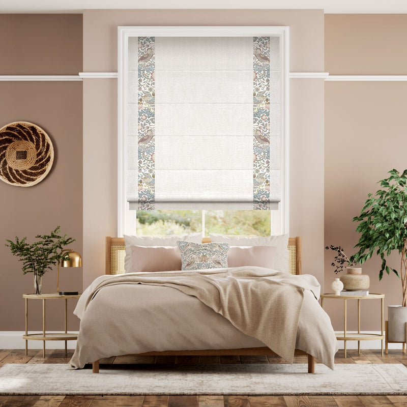 Colorized William Morris Strawberry Thief Rose Chalk & Bijou Linen Alabaster Roman Blind