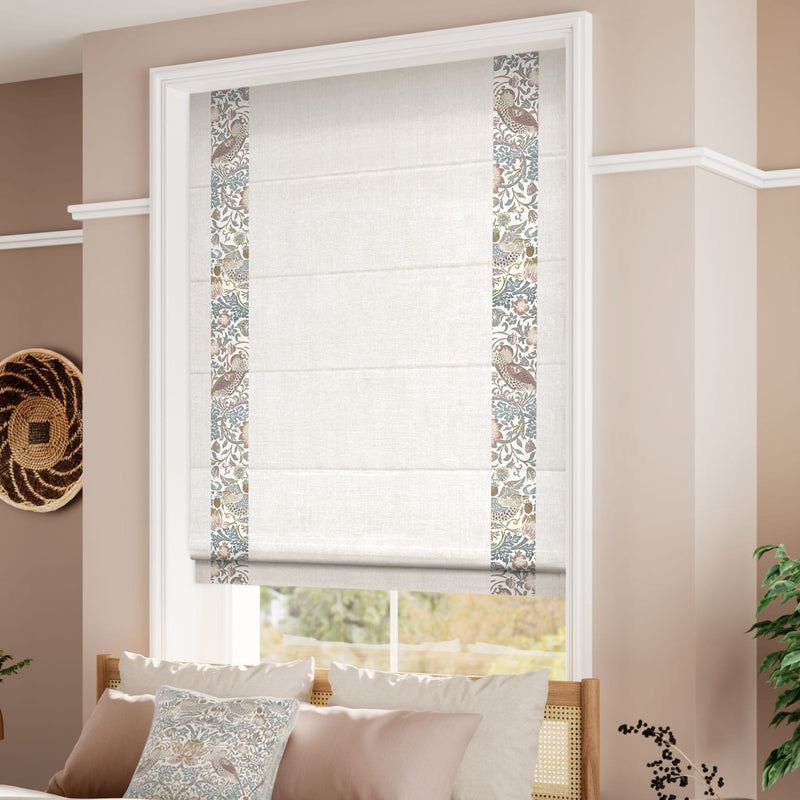 ColorizedZoom William Morris Strawberry Thief Rose Chalk & Bijou Linen Alabaster Roman Blind