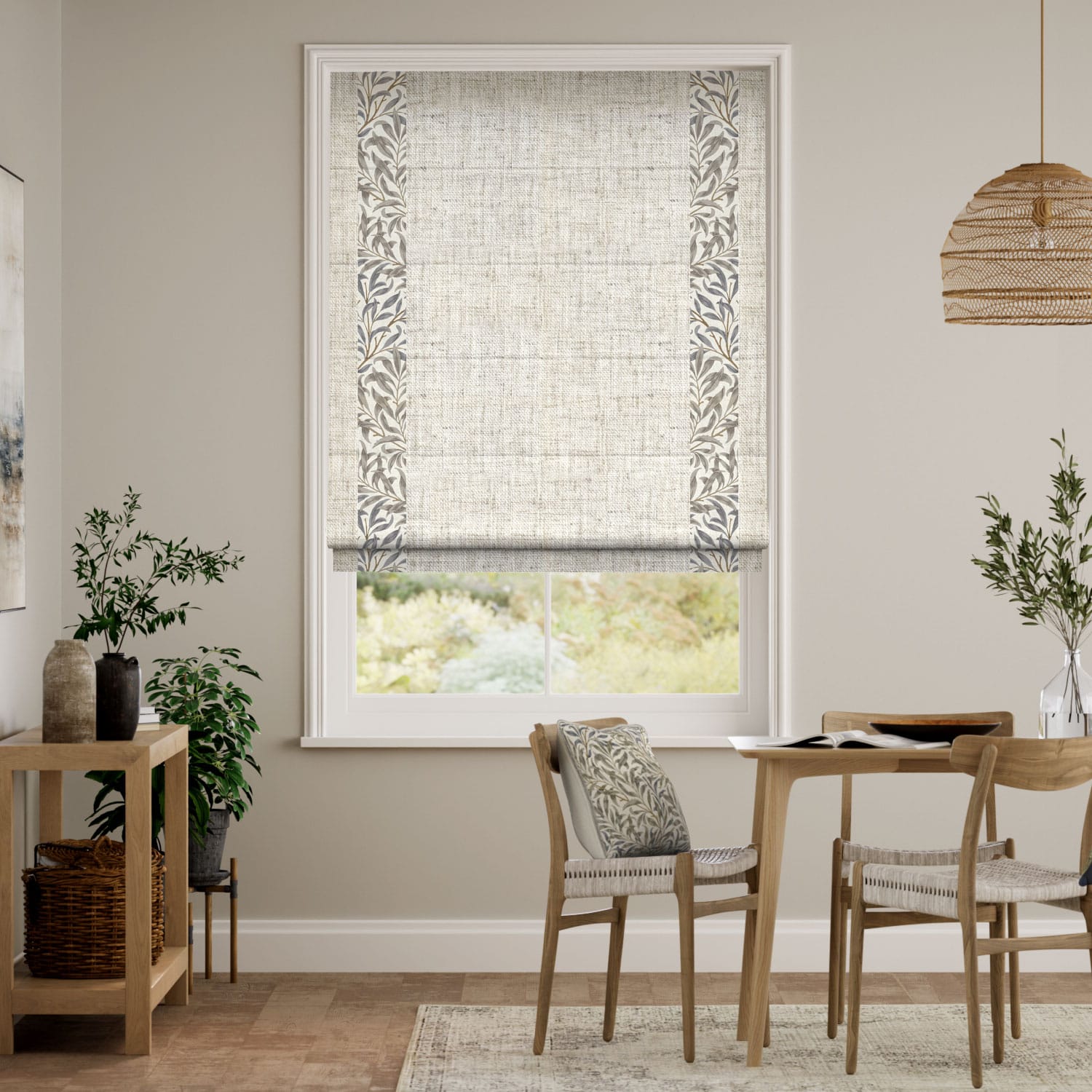 Colorized William Morris Willow Bough Mink & Bijou Linen Oatmeal Roman Blind 7646
