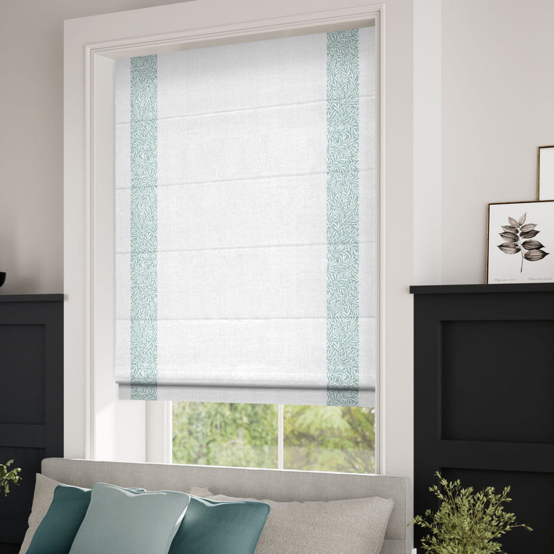 ColorizedZoom William Morris Willow Duck Egg & Bijou Linen White Roman Blind