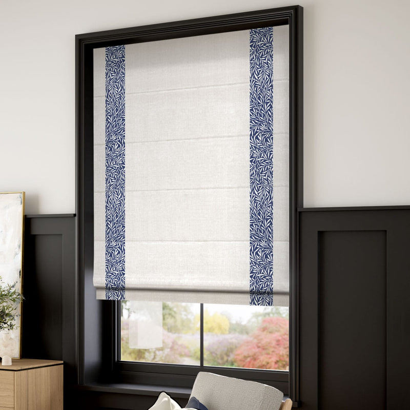 ColorizedZoom William Morris Willow Ink & Bijou Linen Alabaster Roman Blind