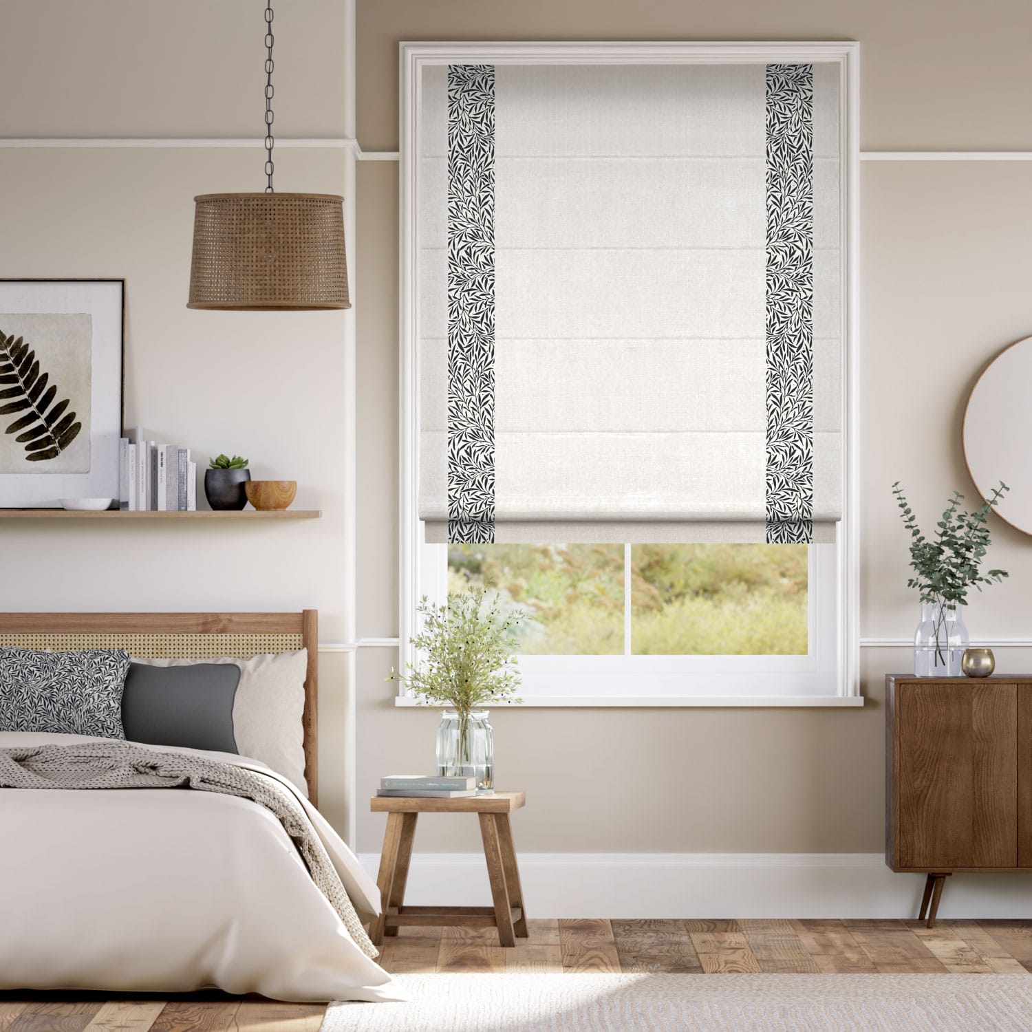 Colorized William Morris Willow Onyx & Bijou Linen Alabaster Roman Blind 7651