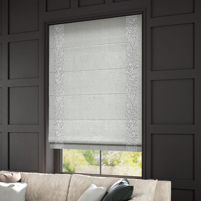 ColorizedZoom William Morris Willow Steeple Grey & Bijou Linen Dove Grey Roman Blind