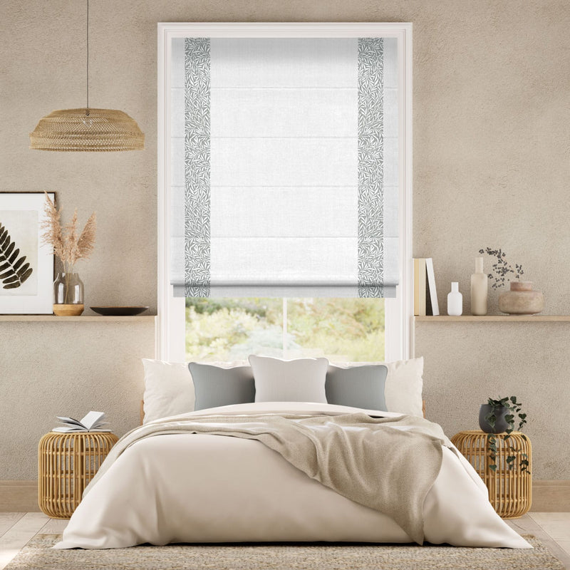 Colorized William Morris Willow Steeple Grey & Bijou Linen White Roman Blind
