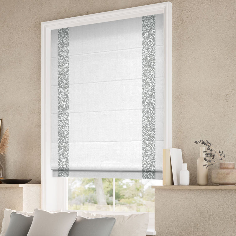 ColorizedZoom William Morris Willow Steeple Grey & Bijou Linen White Roman Blind