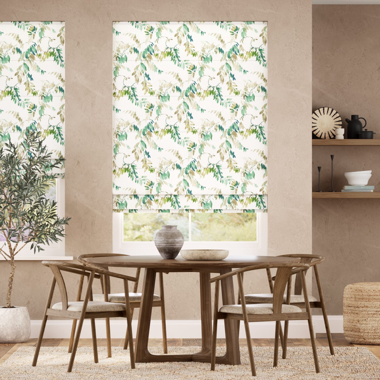 Colorized Watercolour Canopy Leaf Green Roman Blind 7701