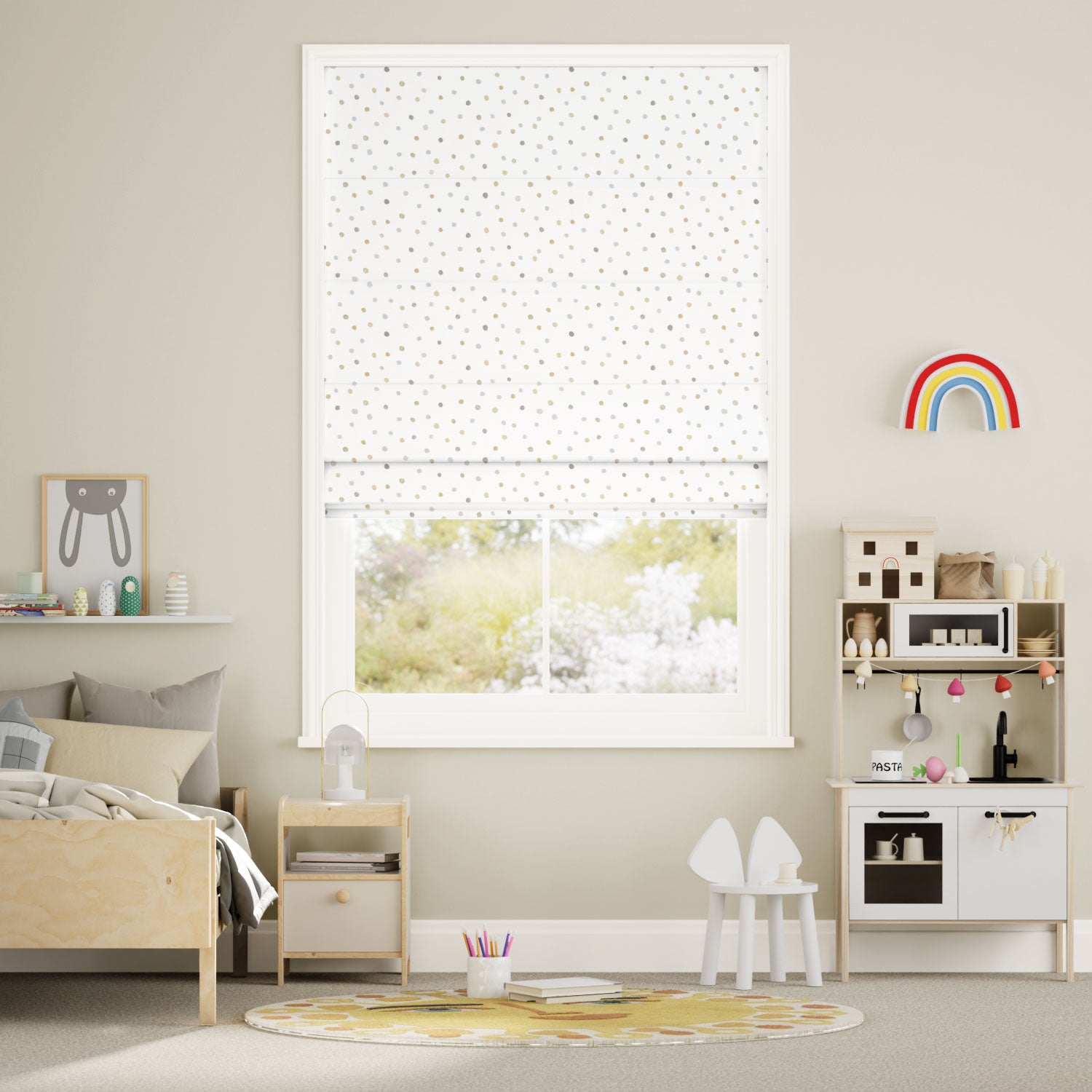 Colorized Dotty Dots Gold Roman Blind