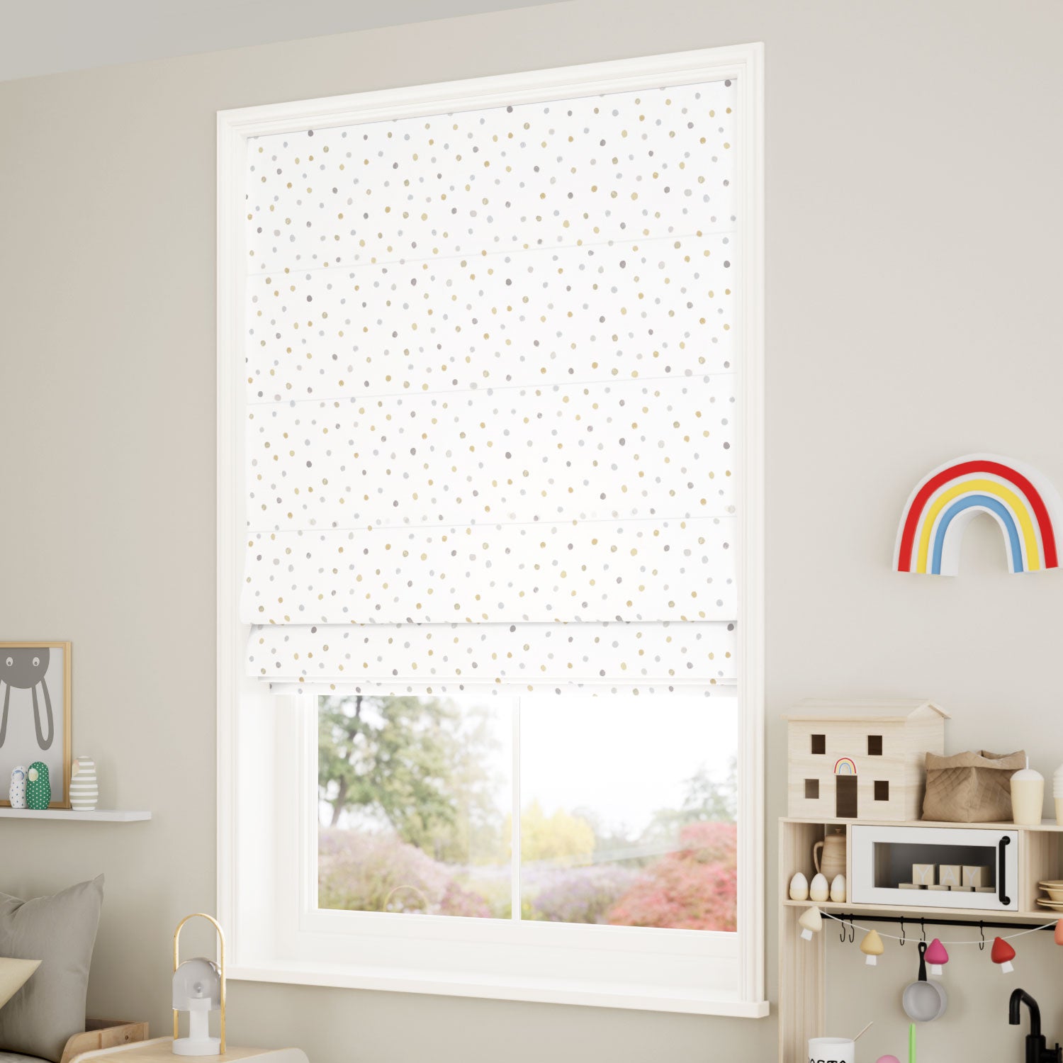 ColorizedZoom Dotty Dots Gold Roman Blind
