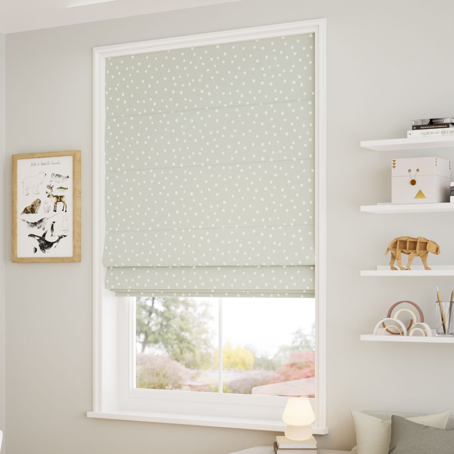 ColorizedZoom Dotty Dots Dove Roman Blind 7716