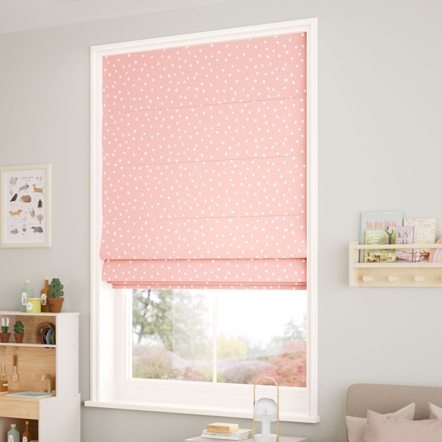 ColorizedZoom Dotty Dots Blush Roman Blind
