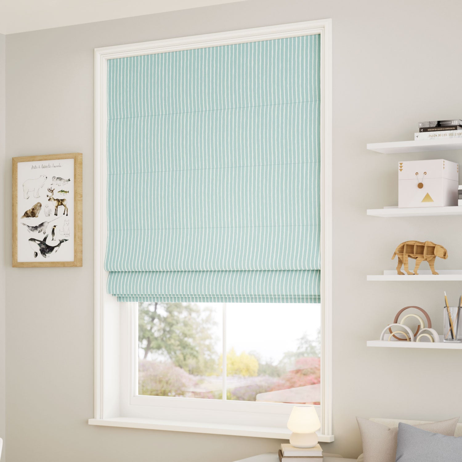 ColorizedZoom Suki Stripe Duck Egg Roman Blind 7725