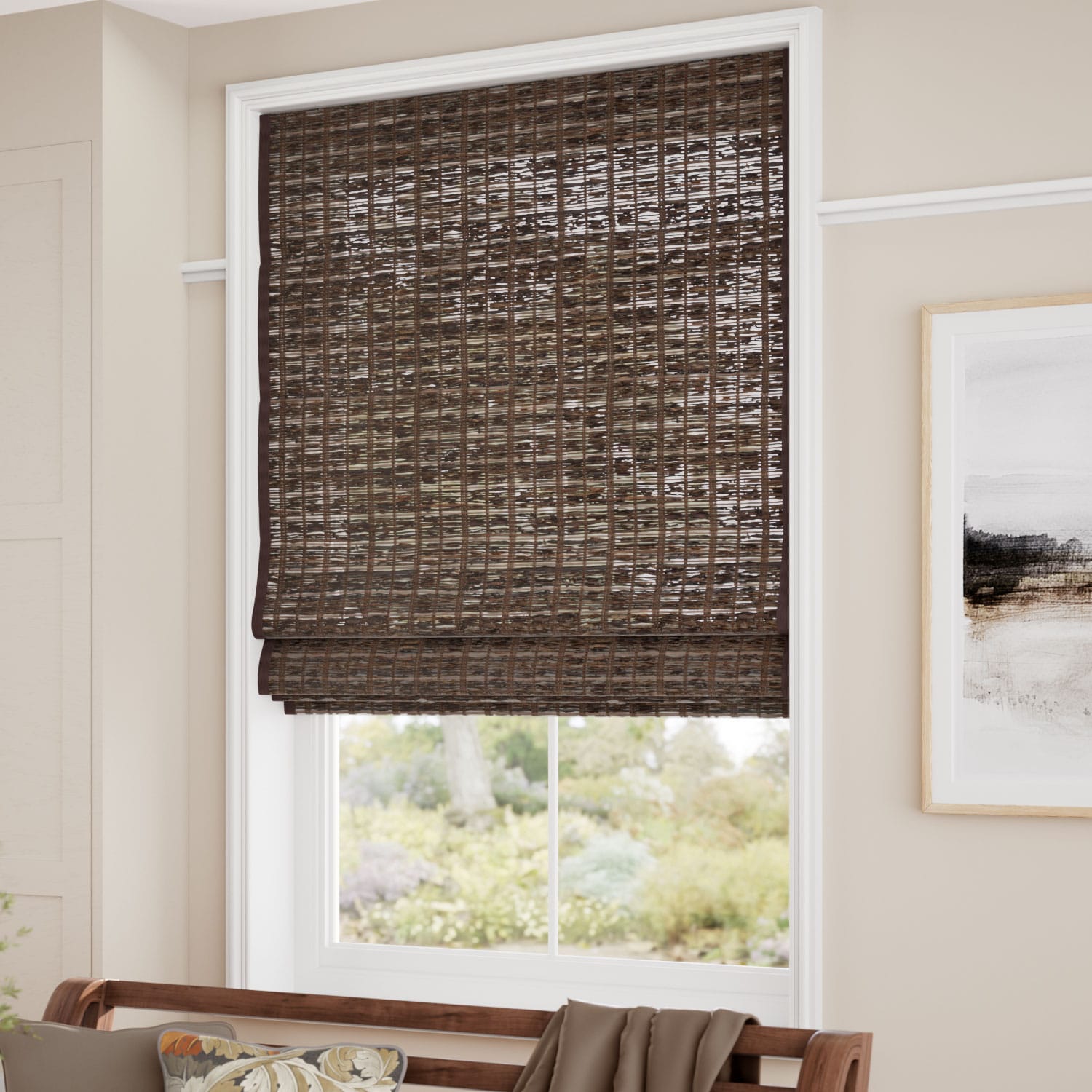 ColorizedZoom Electric Maui Walnut & Acorn Roman Blind 7740
