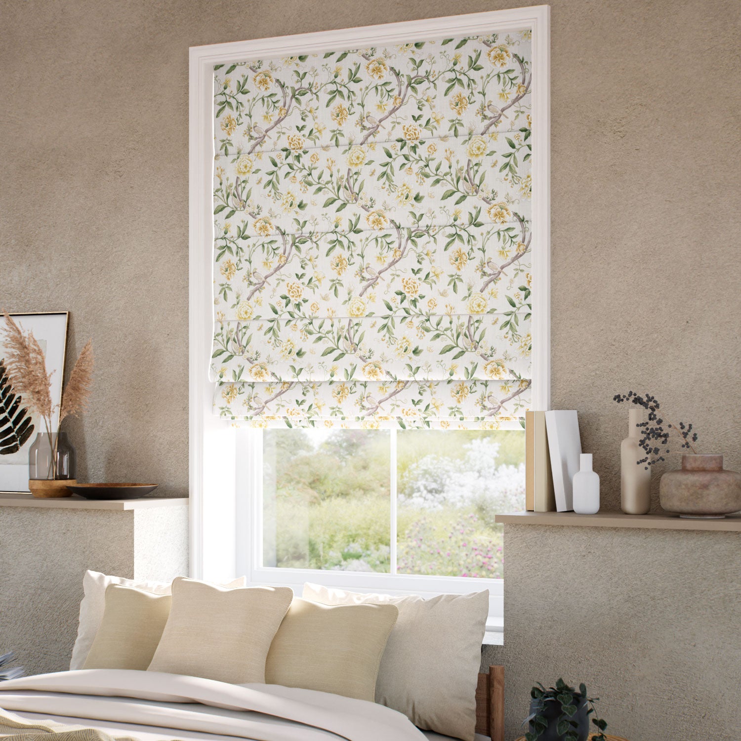 ColorizedZoom Porcelain Garden Warm Yellow Roman Blind 7804