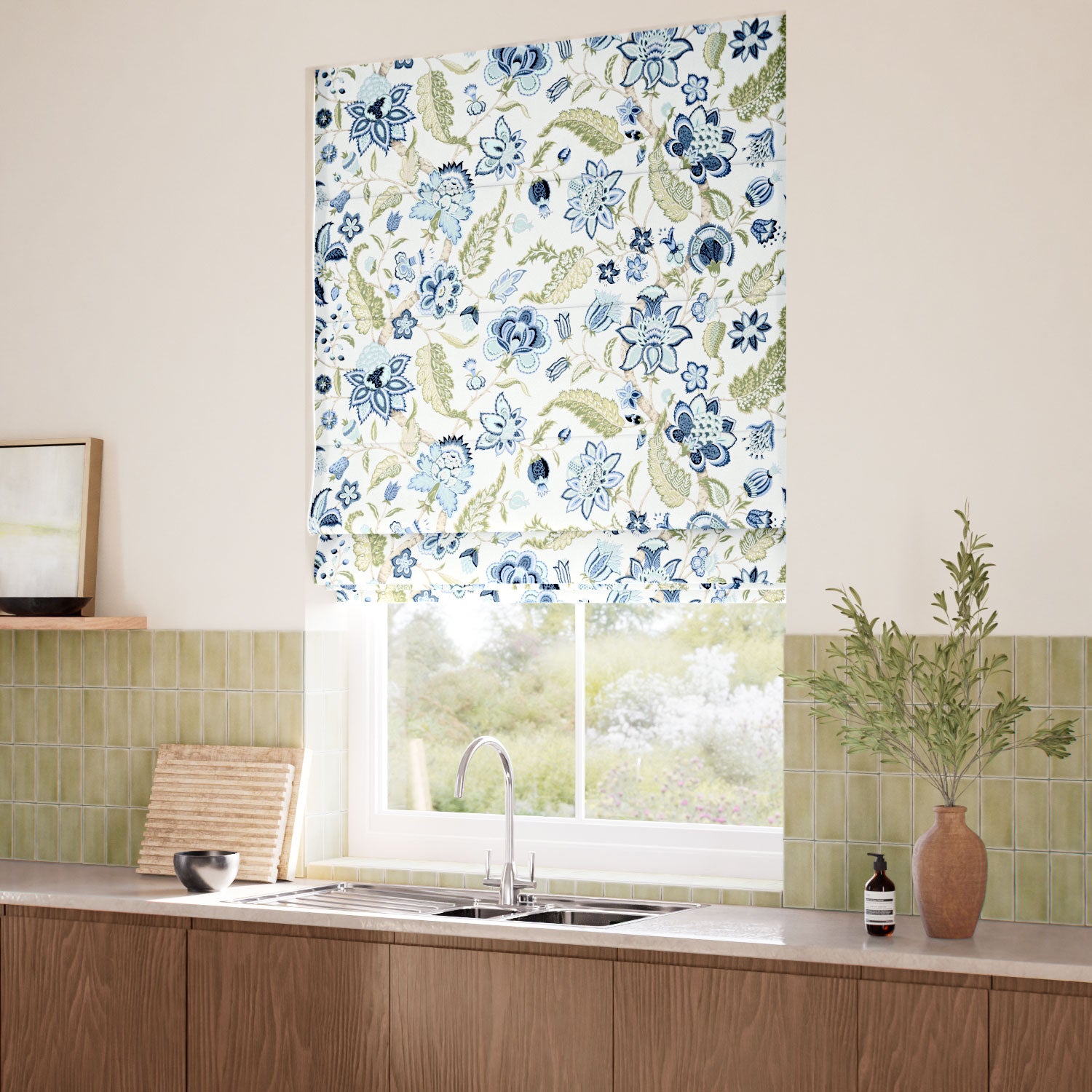 ColorizedZoom Newnham Courtney Cobalt Sage Roman Blind 7813