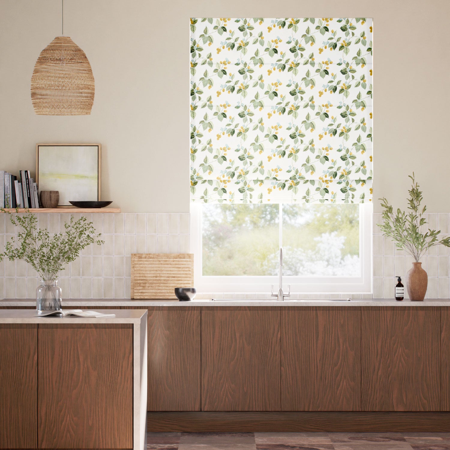 Colorized Rubus Traditional Green Roman Blind 7814