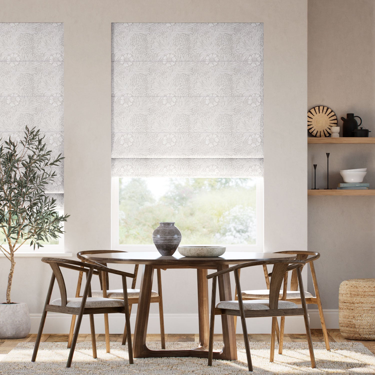 Colorized William Morris Marigold Jacquard Oyster Roman Blind 7817