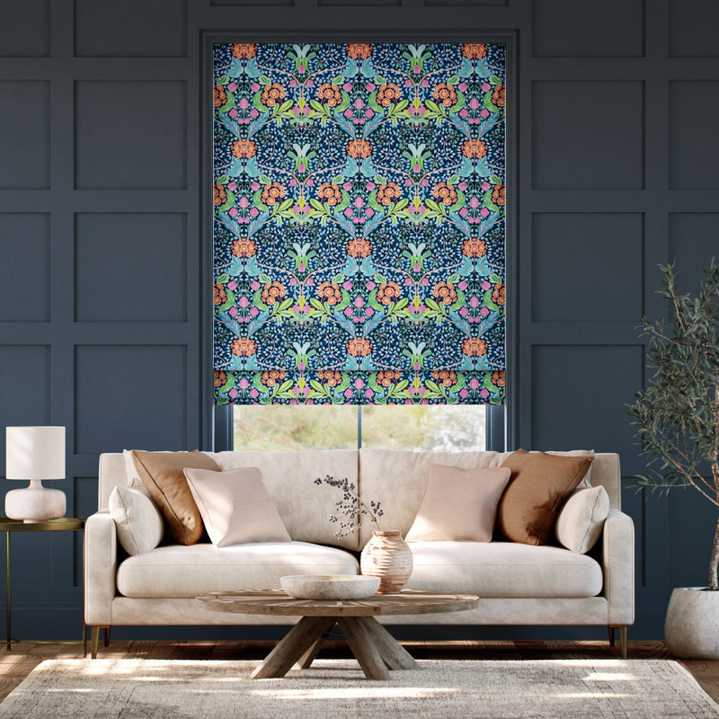 Colorized Elm House Nighttime Blue Roman Blind