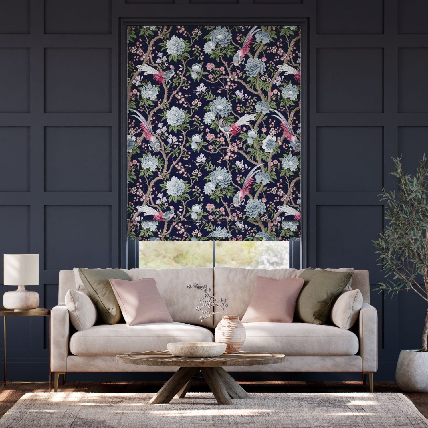 Colorized Elysian Paradise Ink Roman Blind 7836