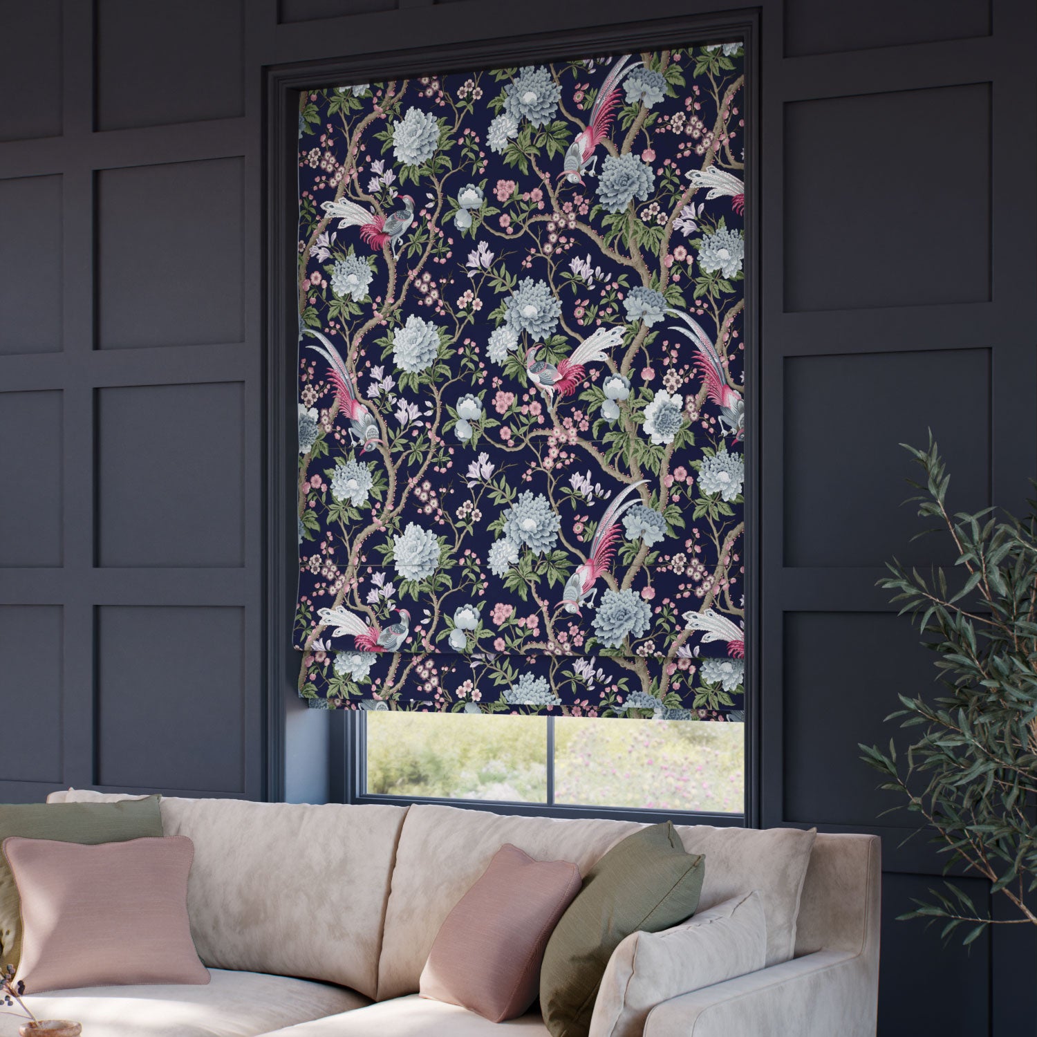 ColorizedZoom Elysian Paradise Ink Roman Blind 7836