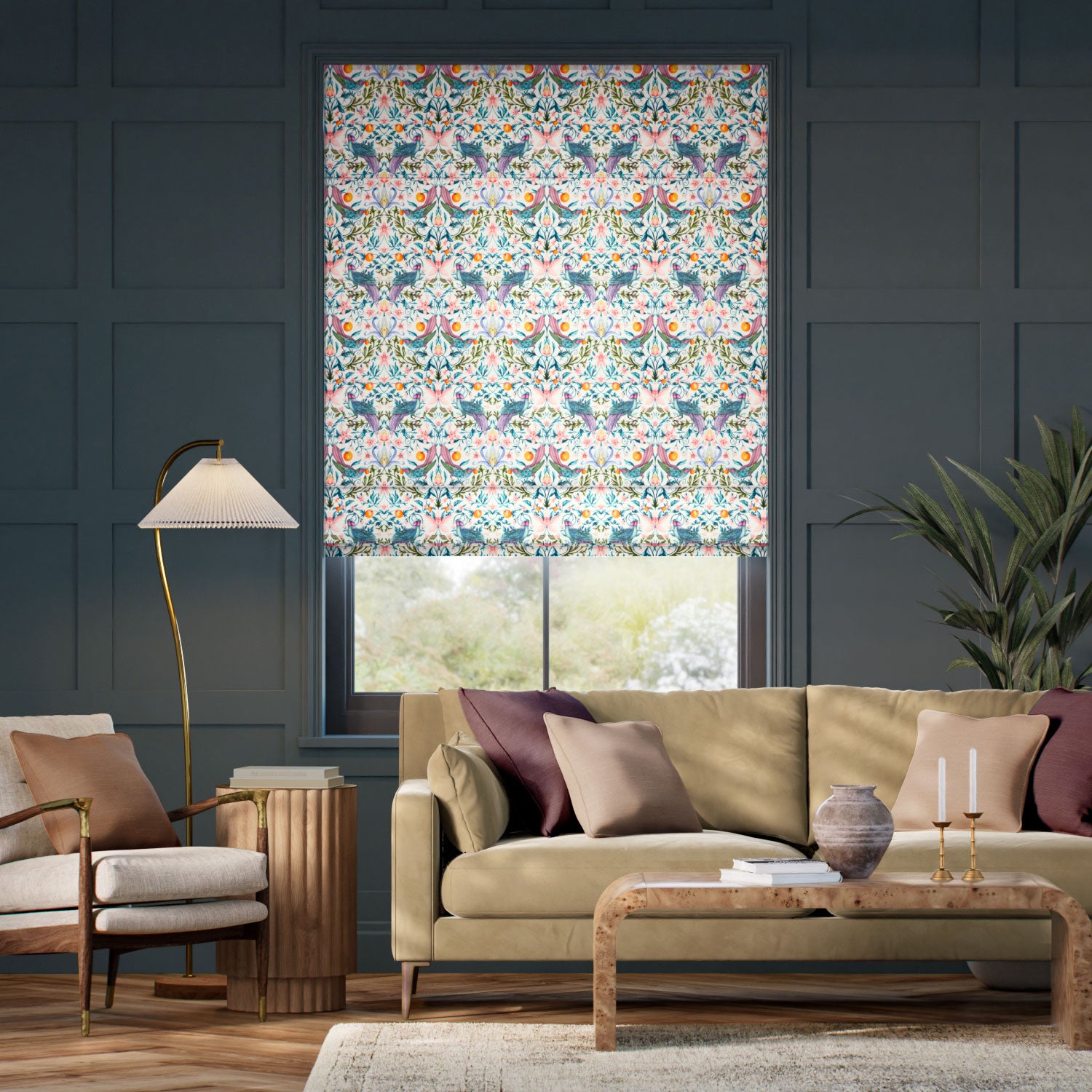 Colorized Forbidden Fruit Jewel Roman Blind 7839