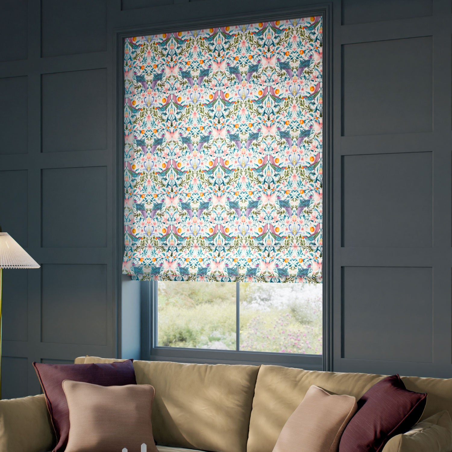 ColorizedZoom Forbidden Fruit Jewel Roman Blind 7839