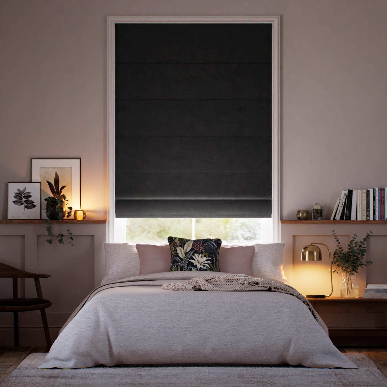 Colorized Cambridge Velvet Blackout Pewter Roman Blind