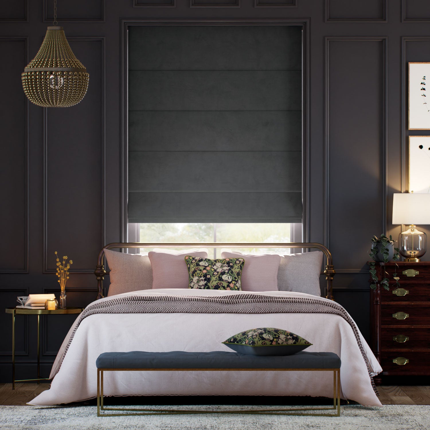 Colorized Cambridge Velvet Blackout Silhouette Grey Roman Blind 7868