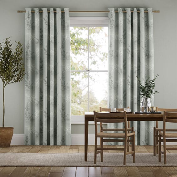 Colorized Moonlit Fern Faux Silk Platinum Curtains 5585