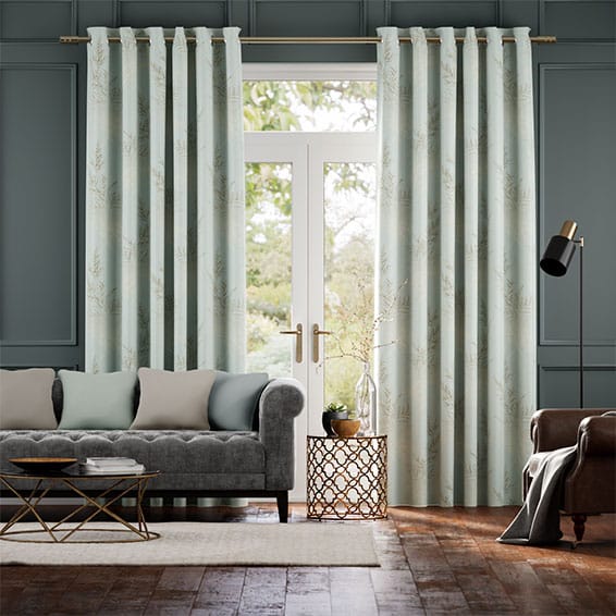 Colorized Moonlit Fern Faux Silk Pastel Blue Curtains 5584