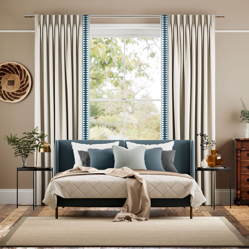 Colorized Bijou Linen Oatmeal & Ascott Teal Curtains