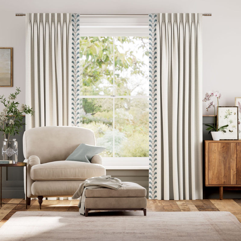 Colorized Bijou Linen Oatmeal & Chatsworth Cornflower Curtains