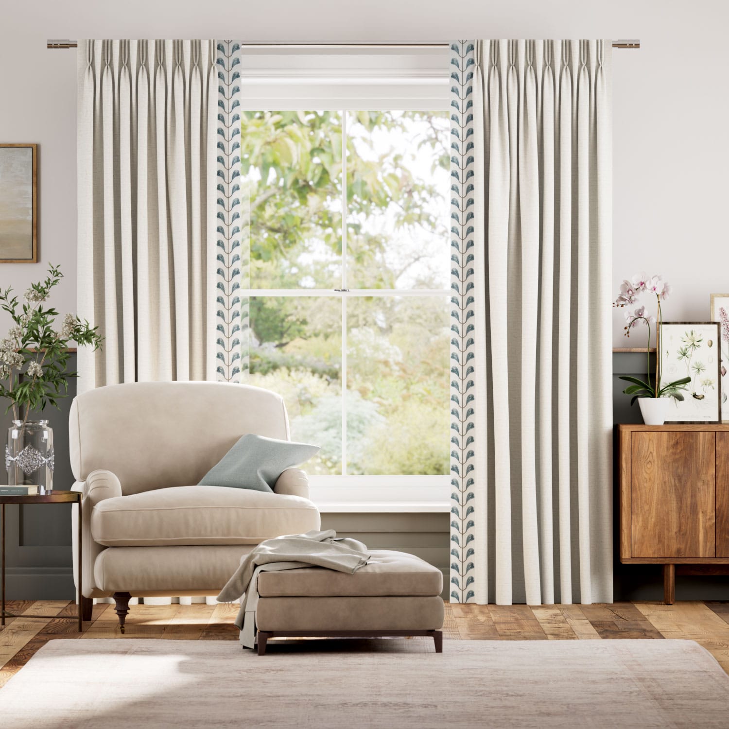 Colorized Bijou Linen Oatmeal & Chatsworth Cornflower Curtains 5757