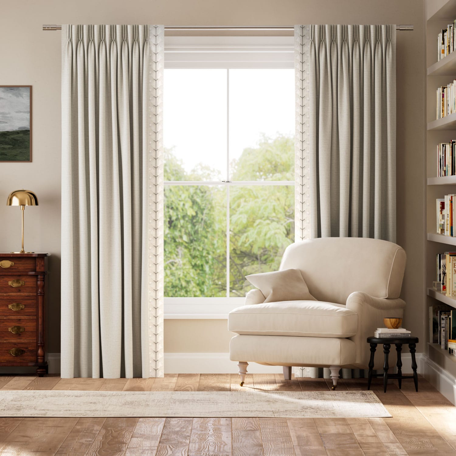 Colorized Bijou Linen Oatmeal & Chatsworth Ivory Curtains 5758