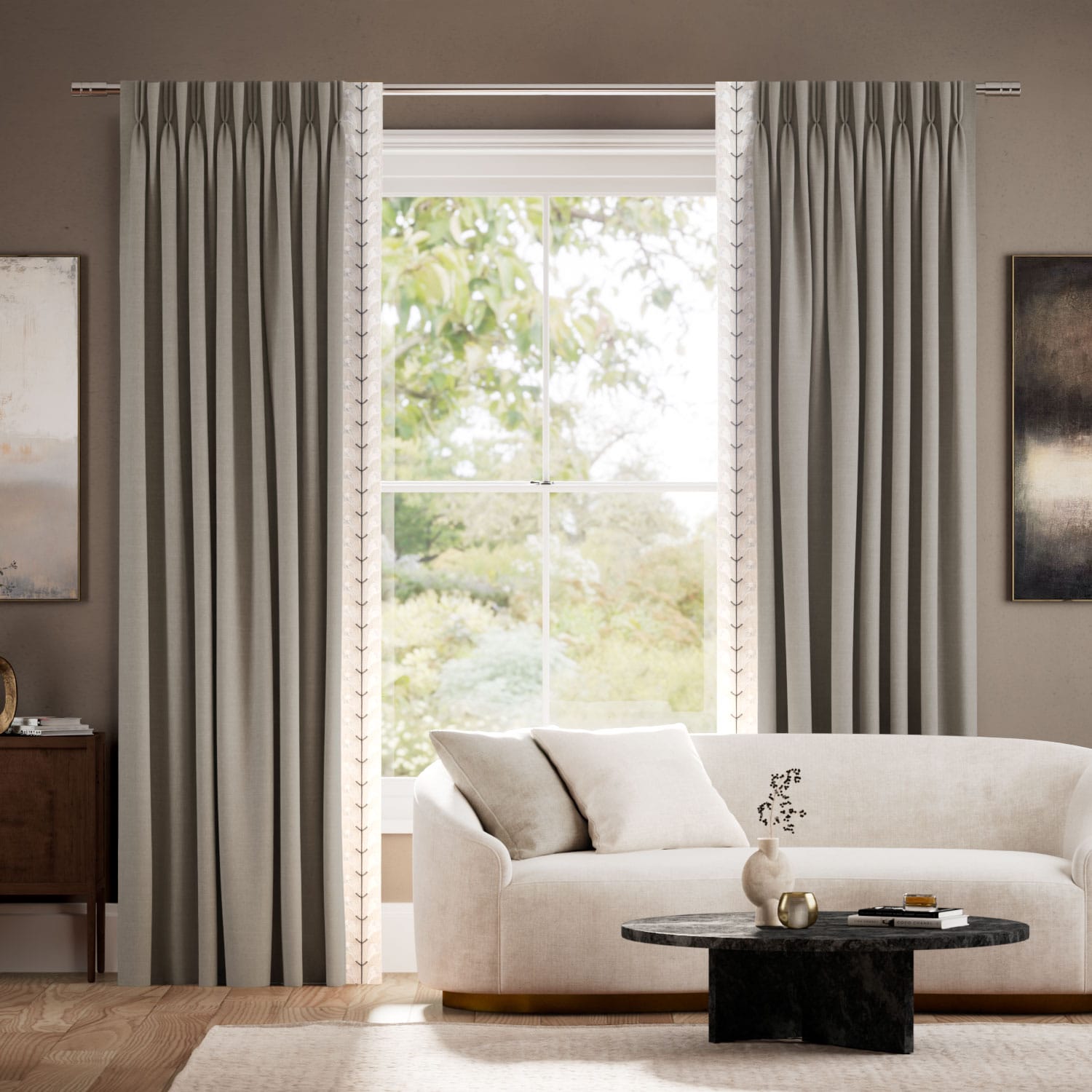 Colorized Bijou Linen Taupe & Chatsworth Ivory Curtains 5760