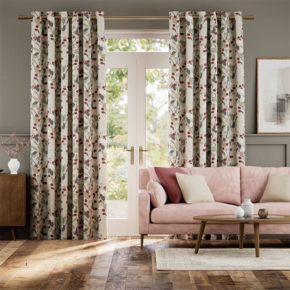 Colorized Bursting Berries Linen Cherry Curtains