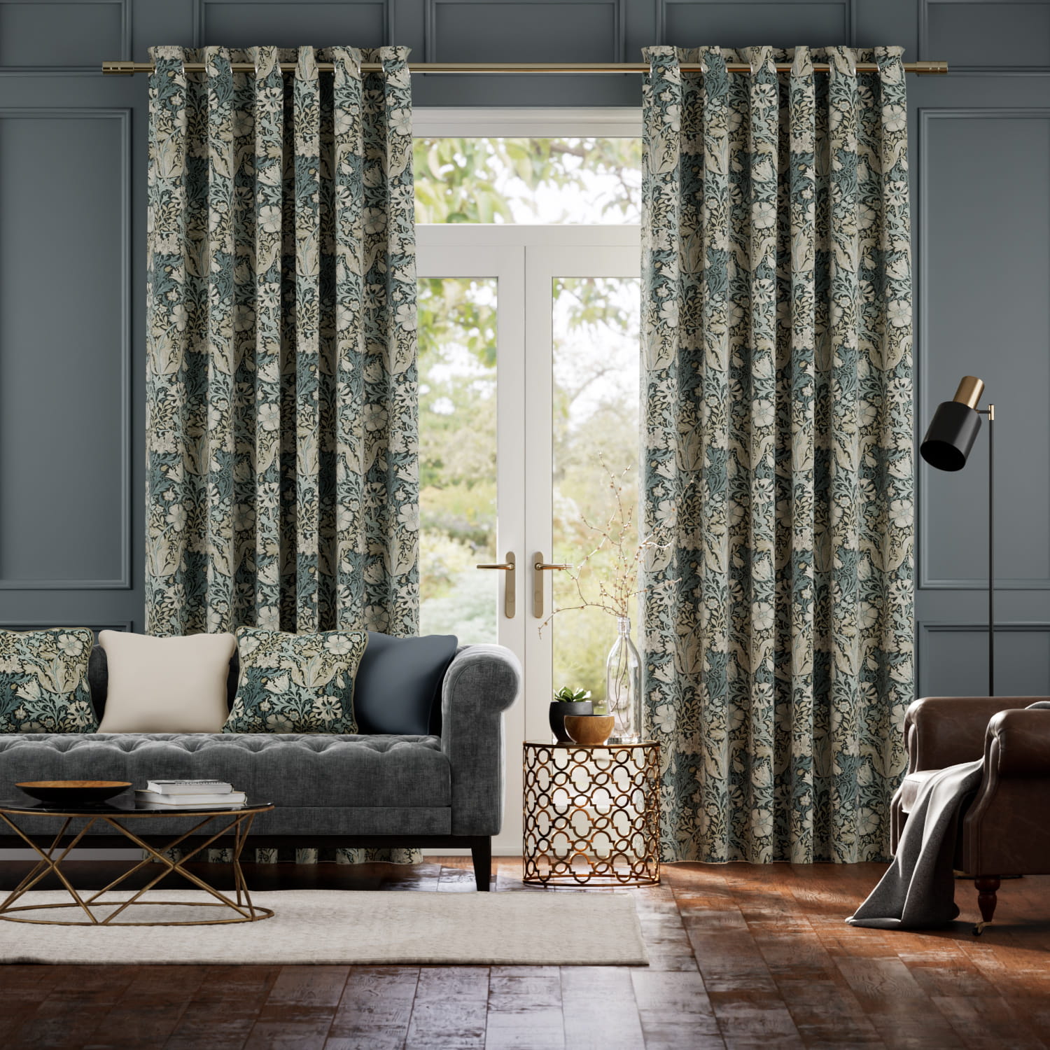 Colorized William Morris Compton Midnight Curtains 5813
