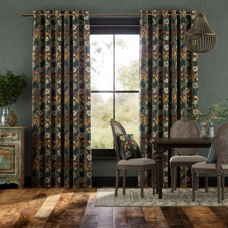 Colorized William Morris Compton Velvet Dusky Teal Curtains