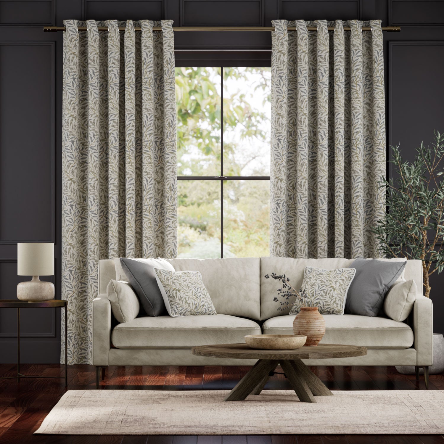 Colorized William Morris Willow Bough Mink Curtains 5834