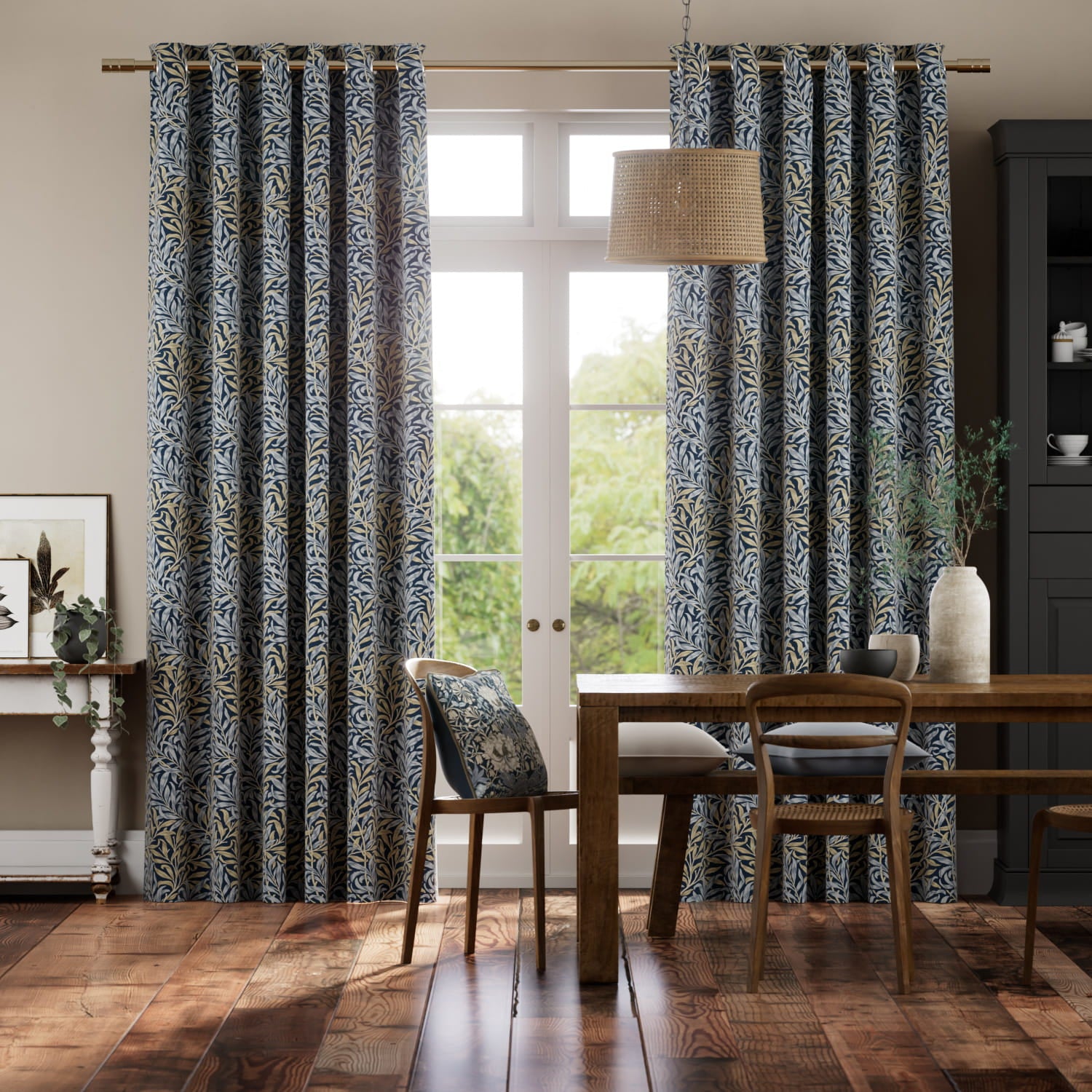 Colorized William Morris Willow Bough Midnight Curtains 5833
