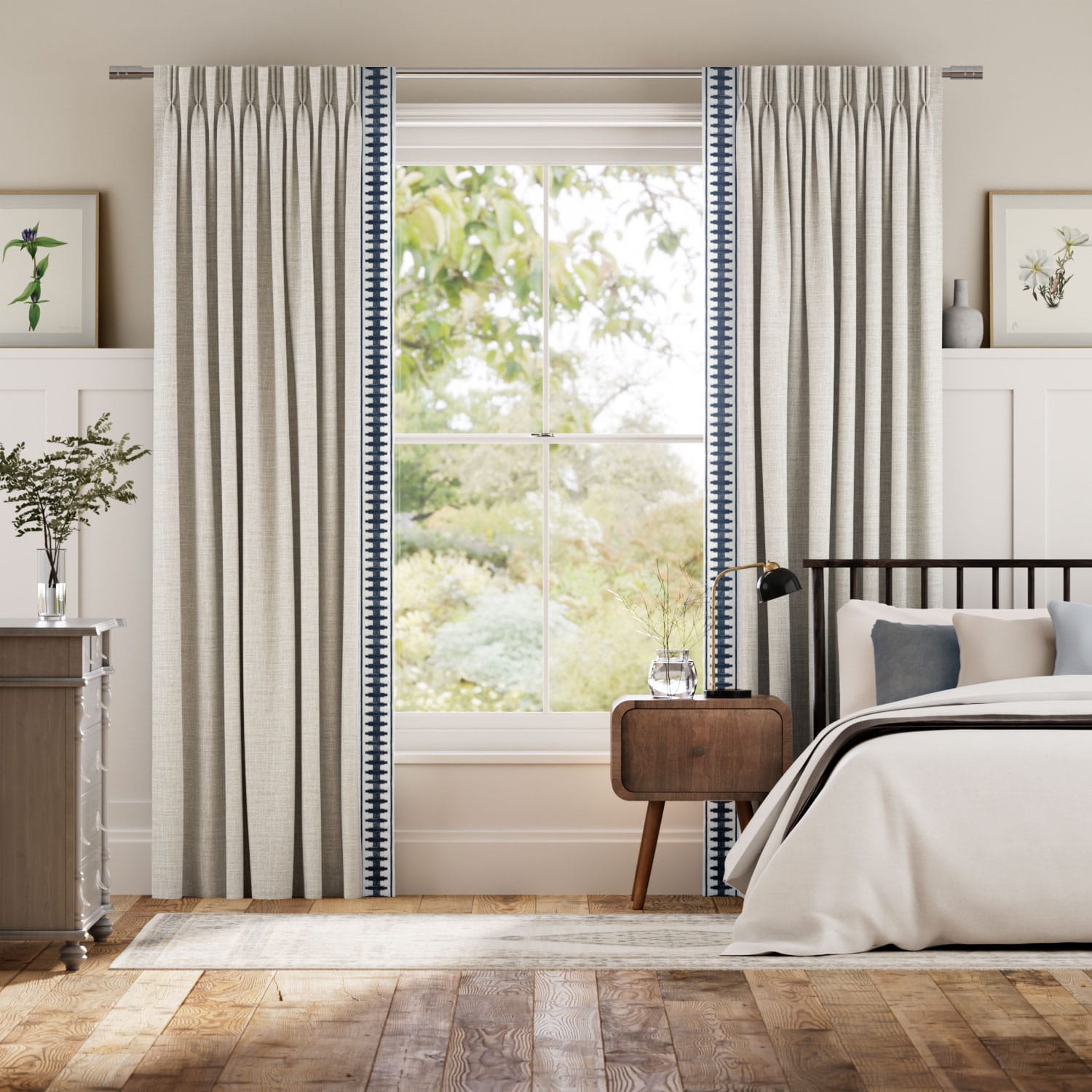 Colorized Arlo Oatmeal & Ascott Indigo Curtains 5925