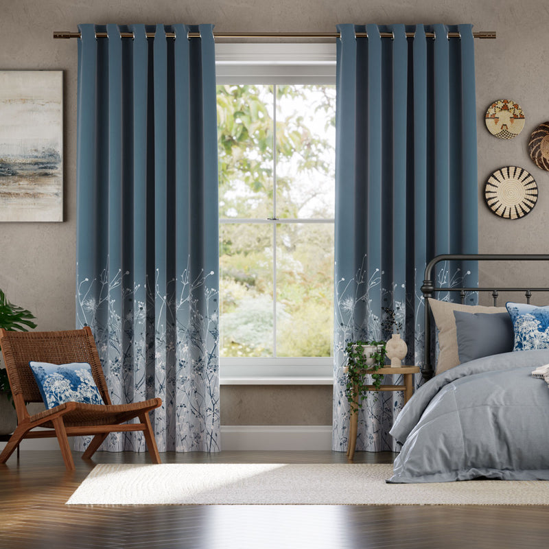 Colorized September Meadow Smoke Blue Curtains